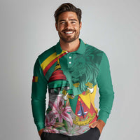 Cameroon National Day Long Sleeve Polo Shirt Cameroun Reunification Monument Lily Flowers