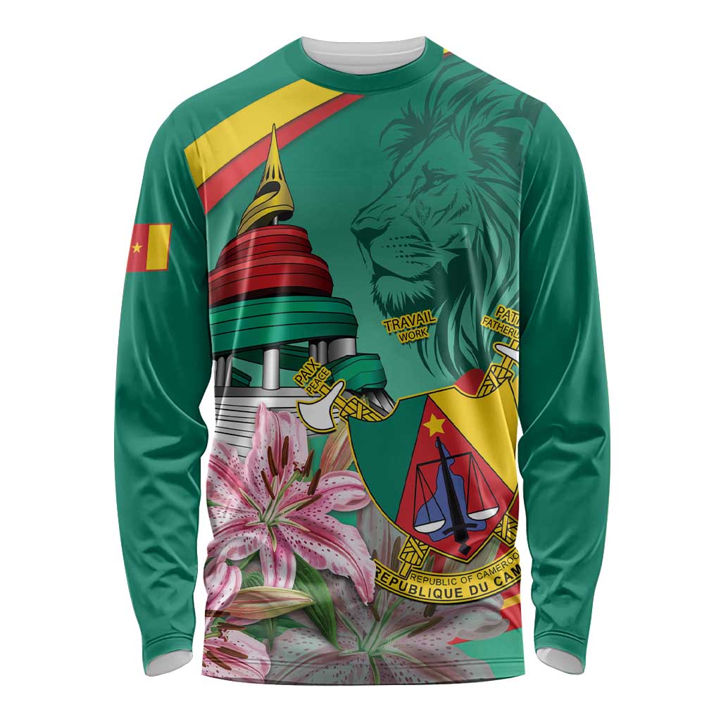 Cameroon National Day Long Sleeve Shirt Cameroun Reunification Monument Lily Flowers