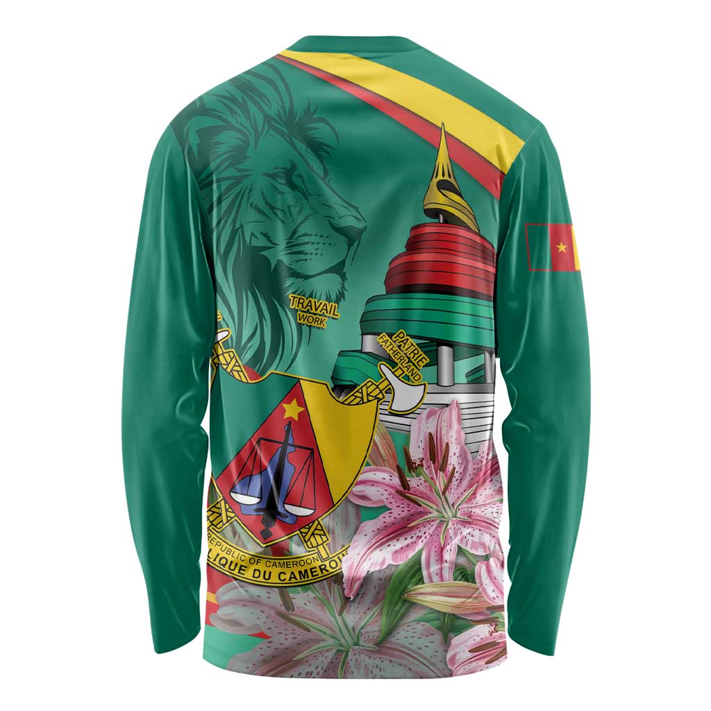 Cameroon National Day Long Sleeve Shirt Cameroun Reunification Monument Lily Flowers