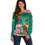 Cameroon National Day Off Shoulder Sweater Cameroun Reunification Monument Lily Flowers