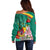 Cameroon National Day Off Shoulder Sweater Cameroun Reunification Monument Lily Flowers