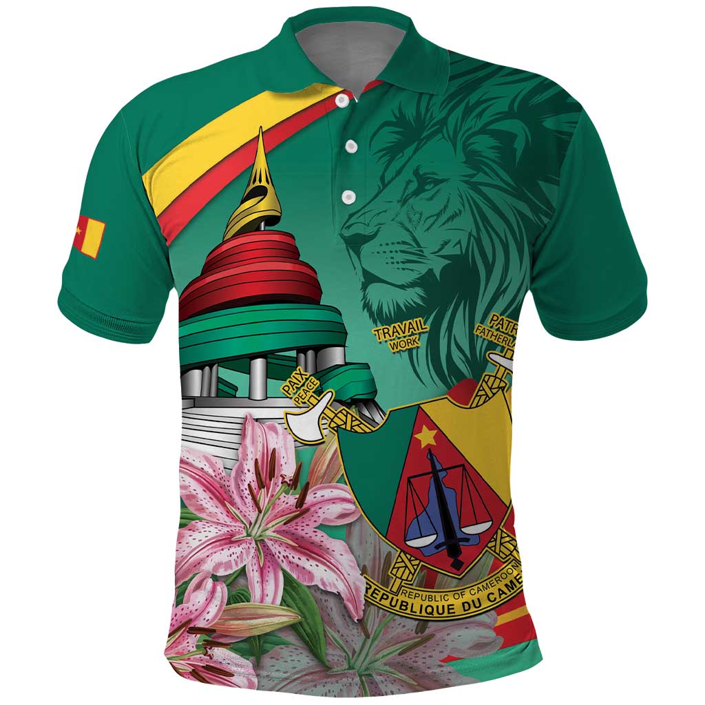 Cameroon National Day Polo Shirt Cameroun Reunification Monument Lily Flowers
