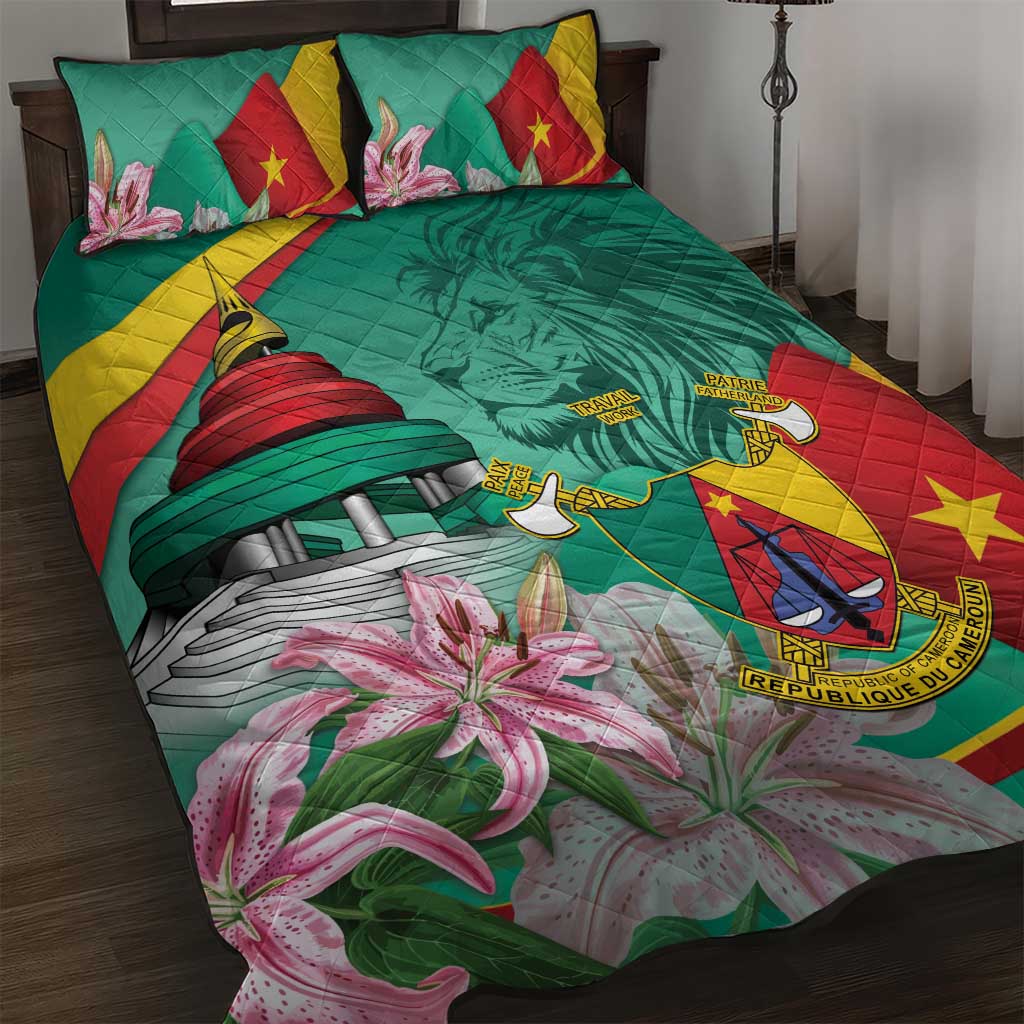 Cameroon National Day Quilt Bed Set Cameroun Reunification Monument Lily Flowers