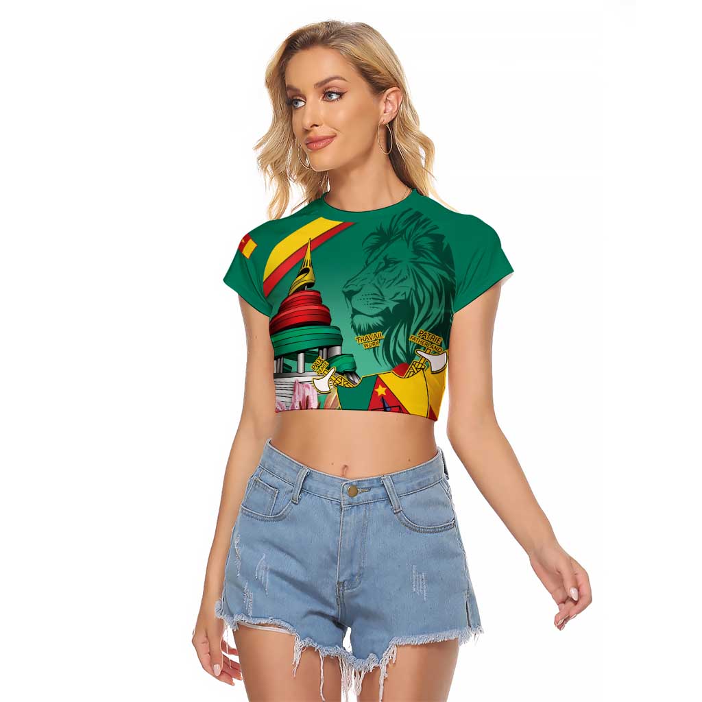 Cameroon National Day Raglan Cropped T Shirt Cameroun Reunification Monument Lily Flowers