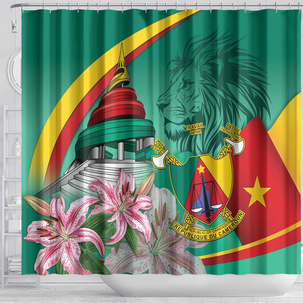 Cameroon National Day Shower Curtain Cameroun Reunification Monument Lily Flowers