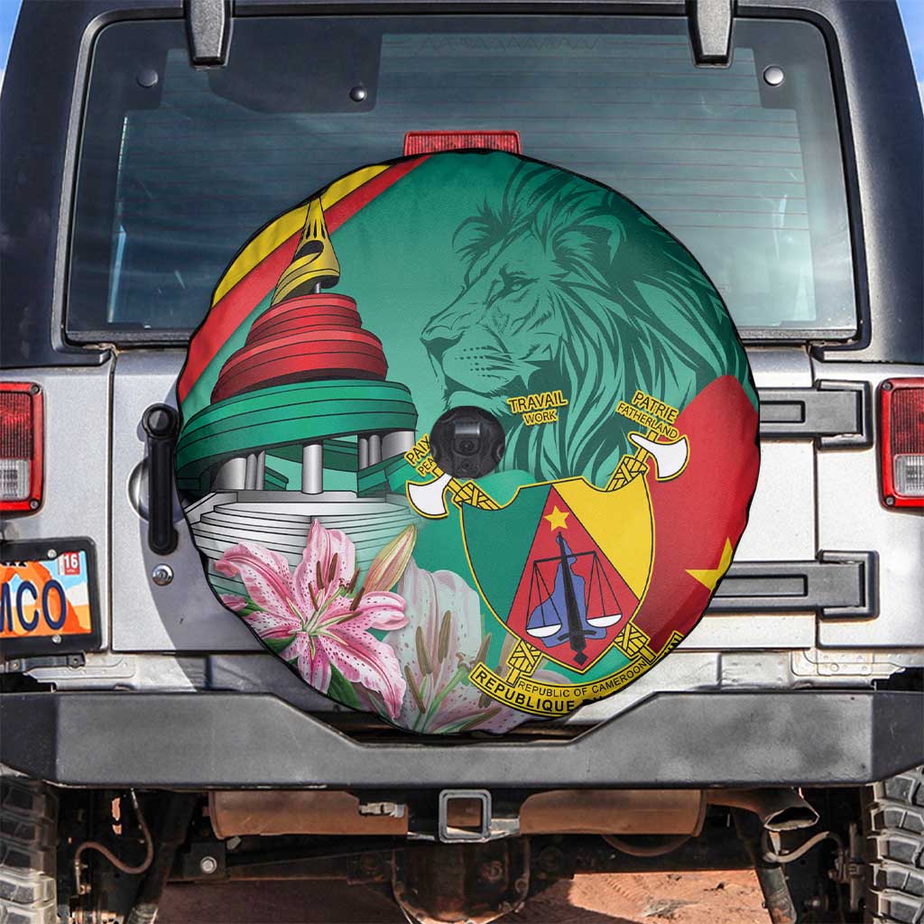 Cameroon National Day Spare Tire Cover Cameroun Reunification Monument Lily Flowers