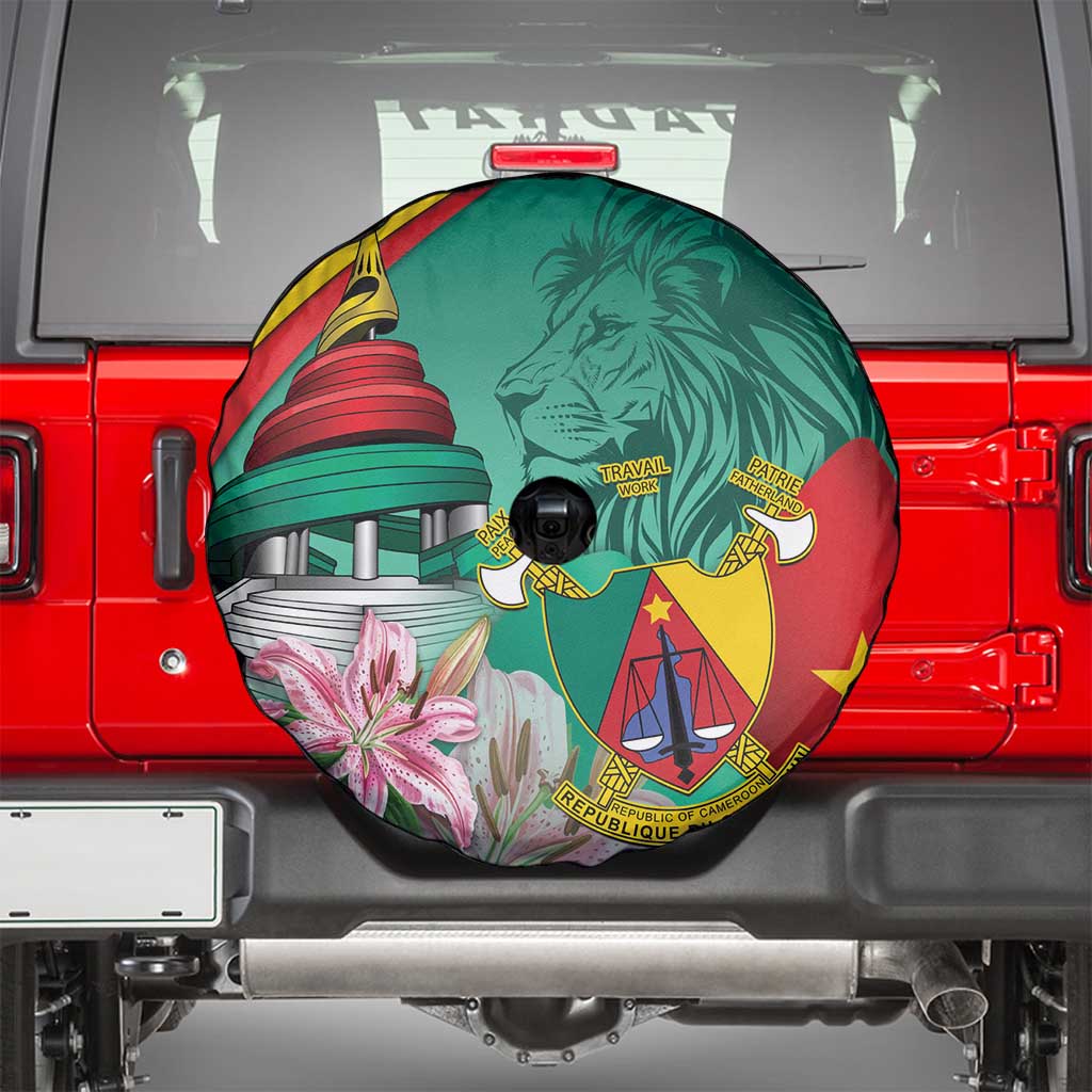 Cameroon National Day Spare Tire Cover Cameroun Reunification Monument Lily Flowers