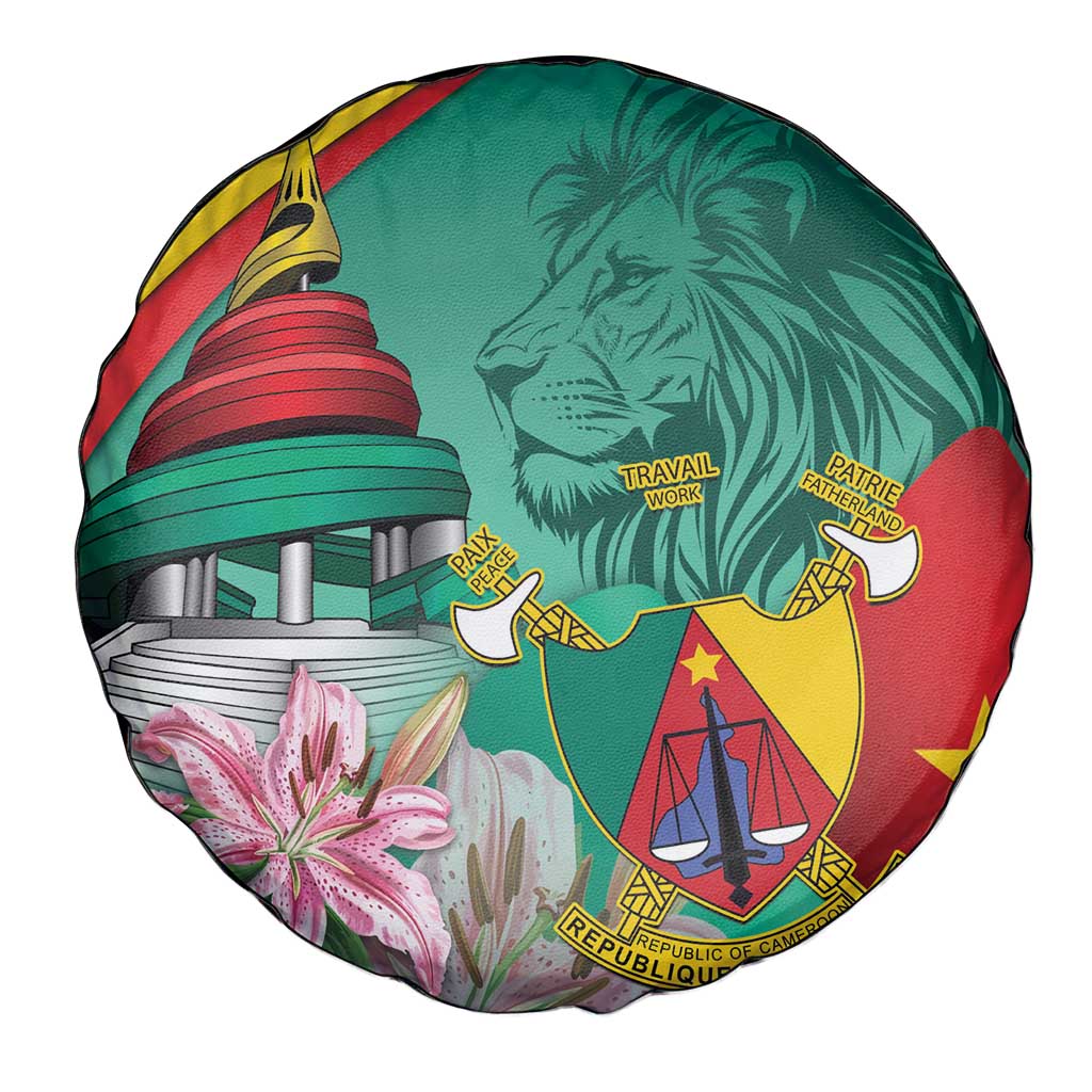 Cameroon National Day Spare Tire Cover Cameroun Reunification Monument Lily Flowers