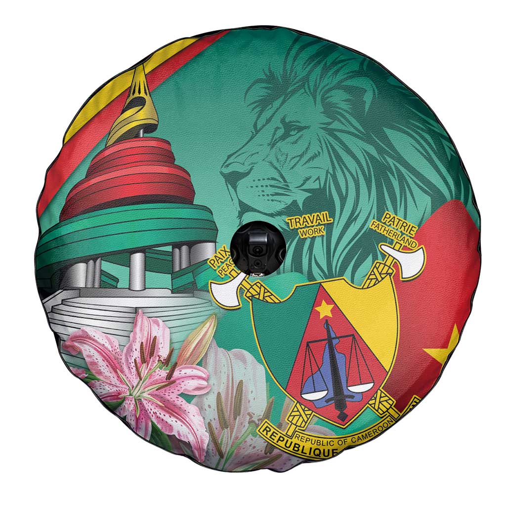 Cameroon National Day Spare Tire Cover Cameroun Reunification Monument Lily Flowers