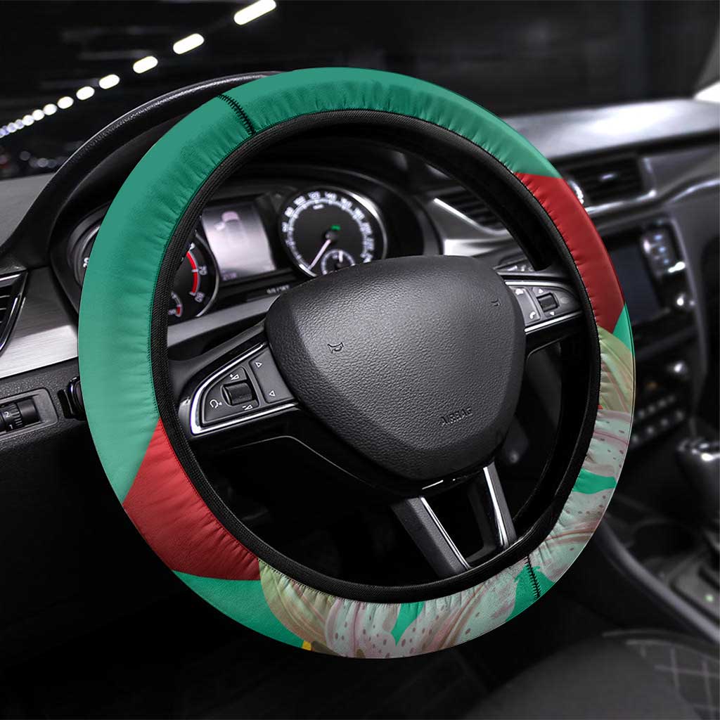 Cameroon National Day Steering Wheel Cover Cameroun Reunification Monument Lily Flowers