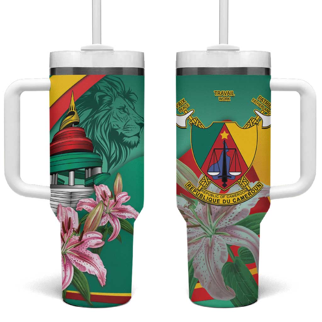 Cameroon National Day Tumbler With Handle Cameroun Reunification Monument Lily Flowers