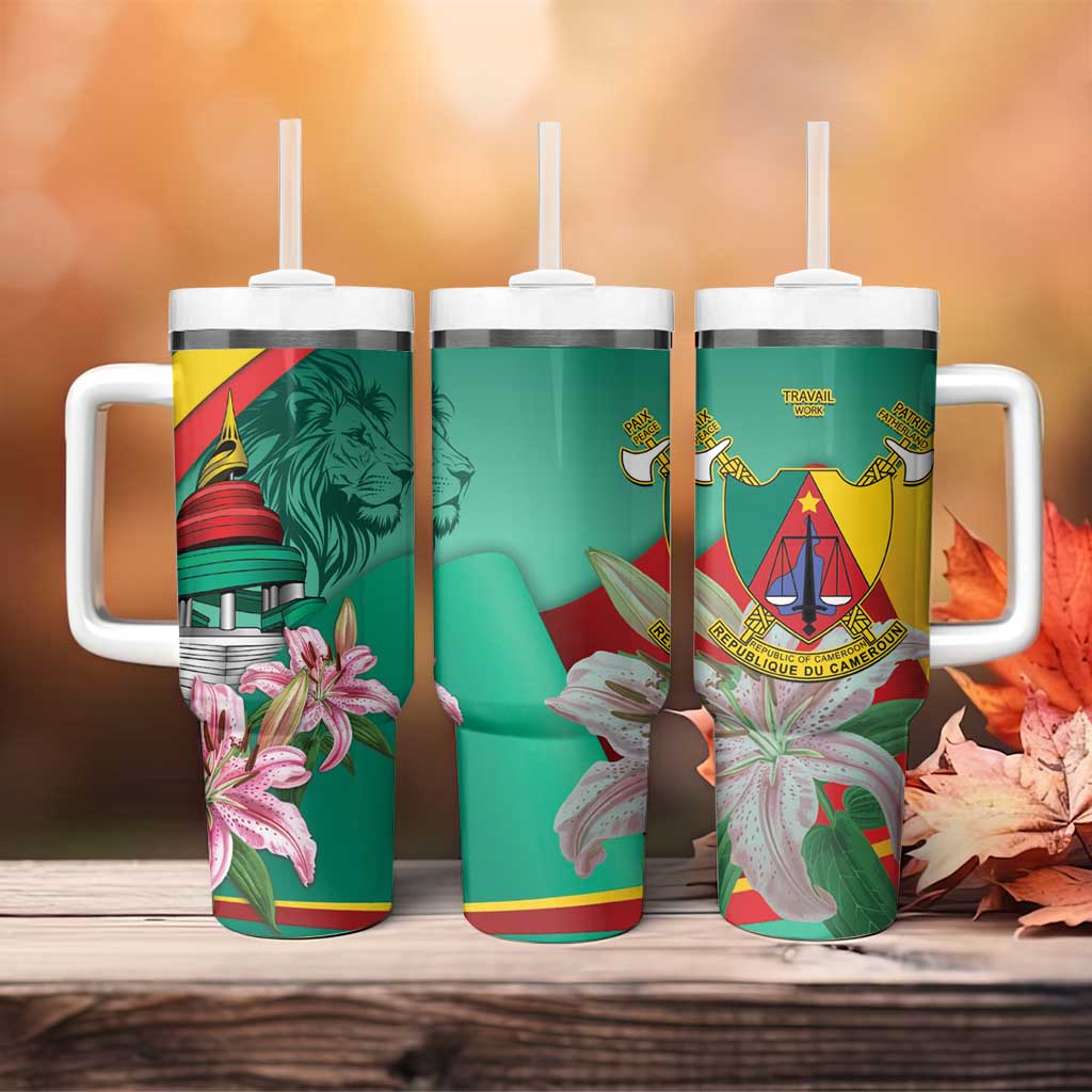 Cameroon National Day Tumbler With Handle Cameroun Reunification Monument Lily Flowers