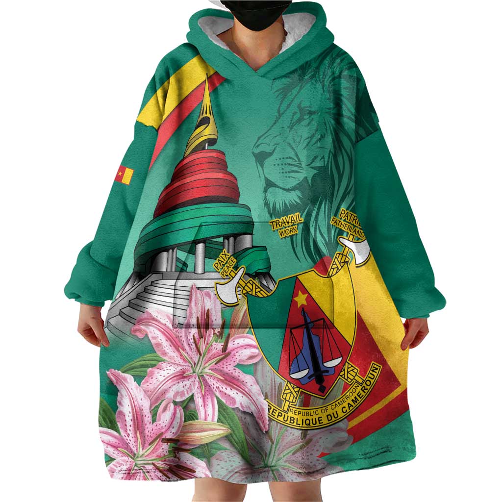 Cameroon National Day Wearable Blanket Hoodie Cameroun Reunification Monument Lily Flowers