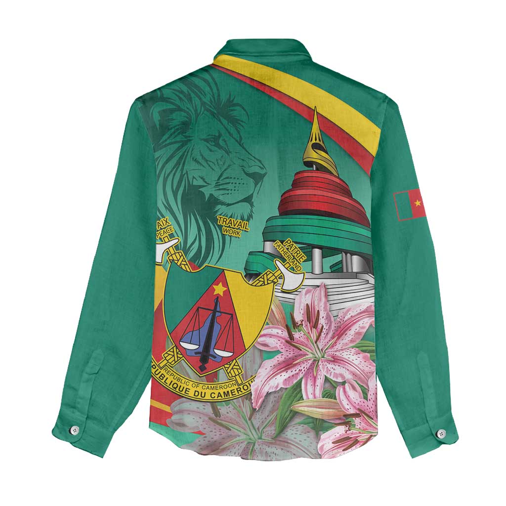 Cameroon National Day Women Casual Shirt Cameroun Reunification Monument Lily Flowers