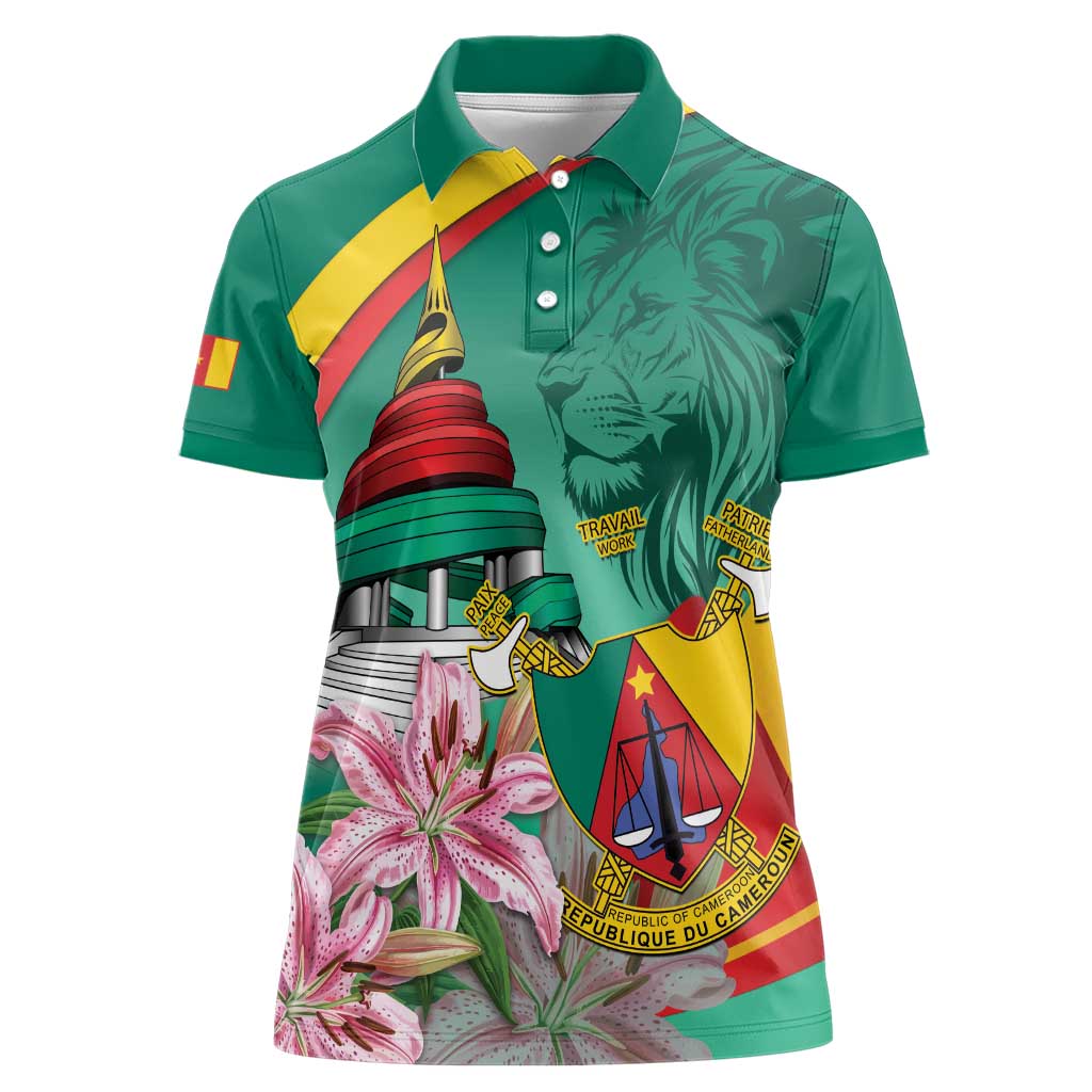 Cameroon National Day Women Polo Shirt Cameroun Reunification Monument Lily Flowers