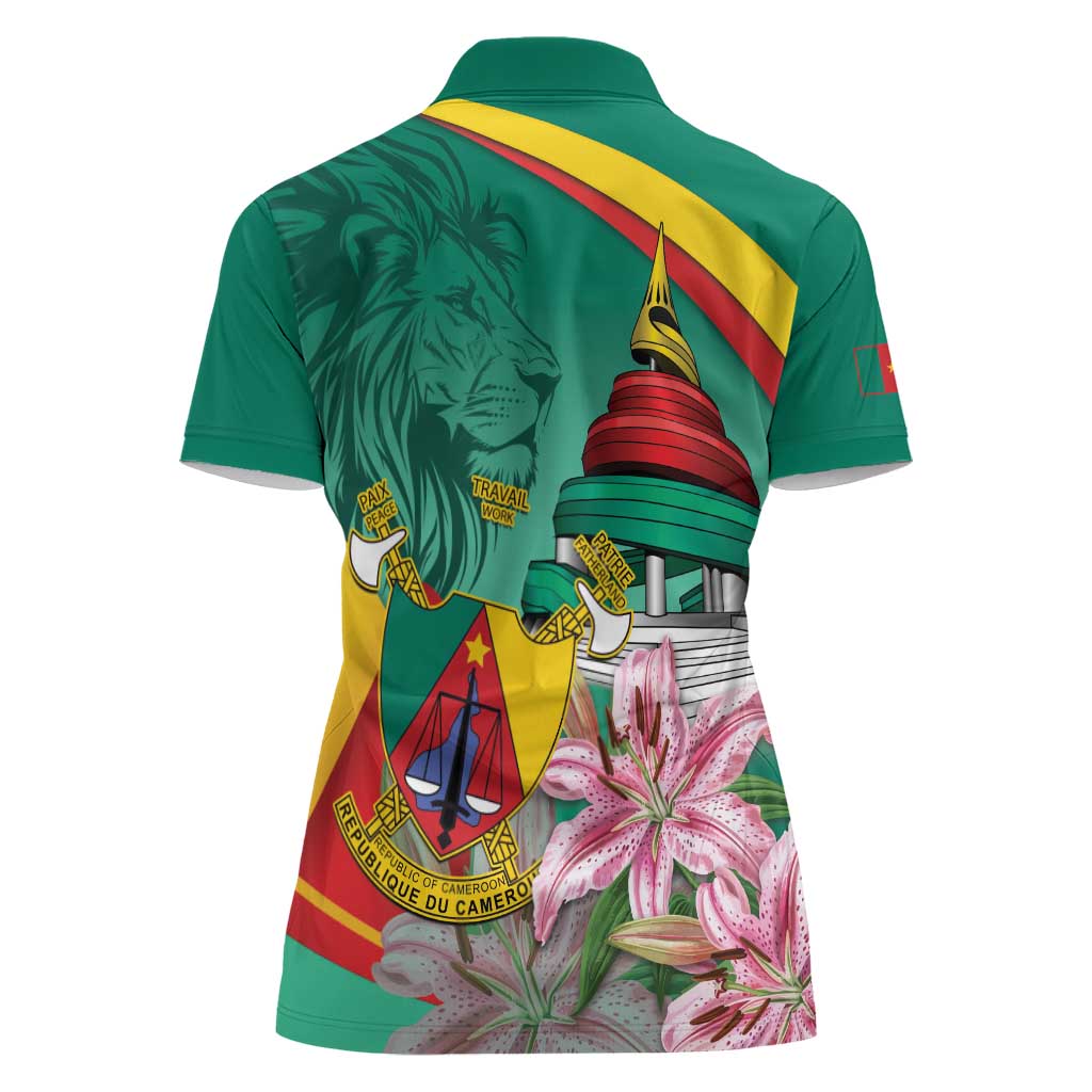 Cameroon National Day Women Polo Shirt Cameroun Reunification Monument Lily Flowers