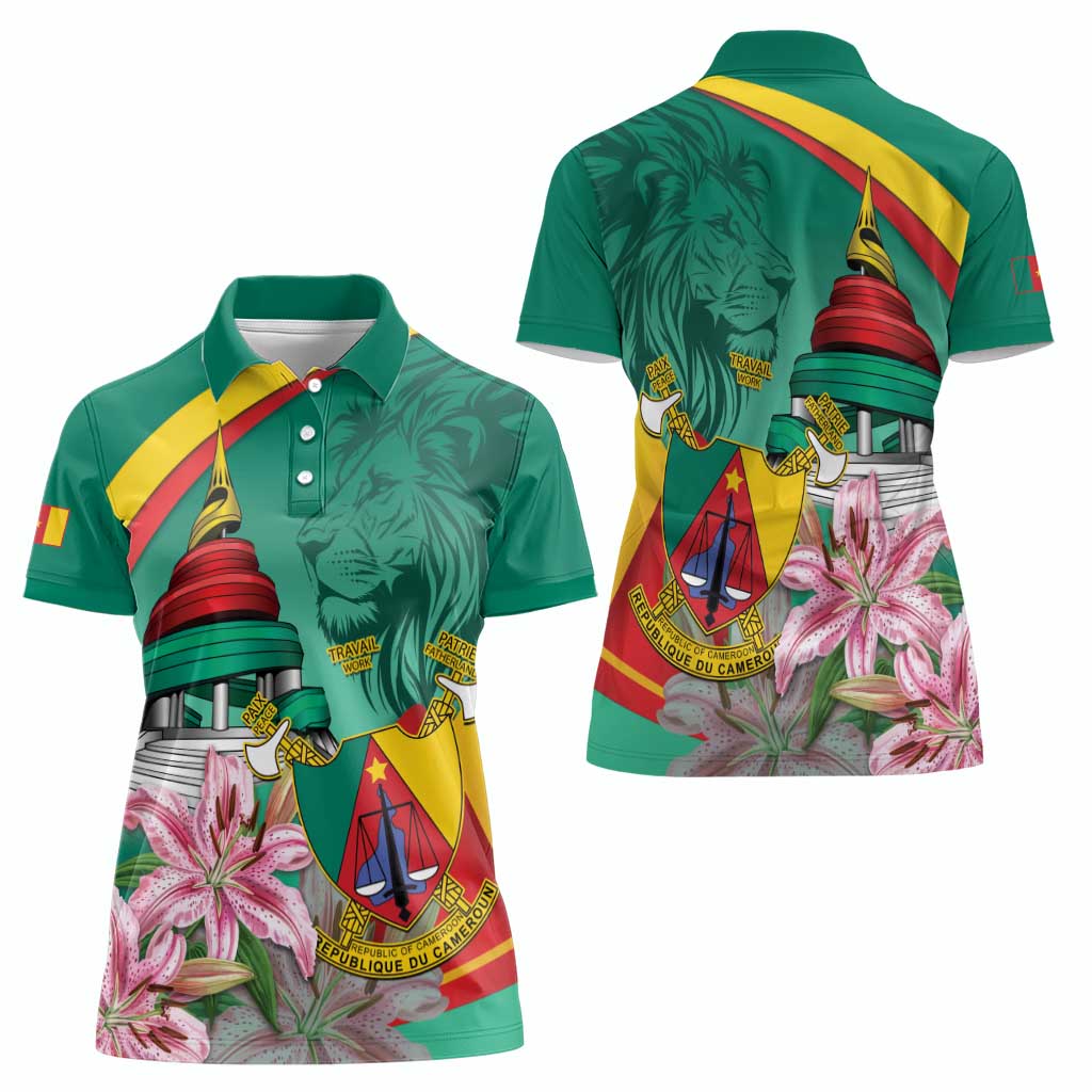 Cameroon National Day Women Polo Shirt Cameroun Reunification Monument Lily Flowers