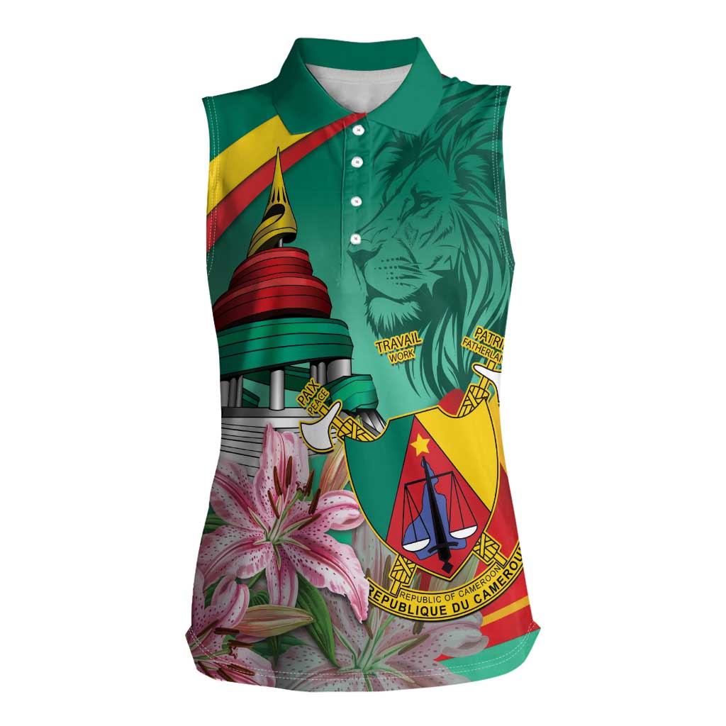 Cameroon National Day Women Sleeveless Polo Shirt Cameroun Reunification Monument Lily Flowers