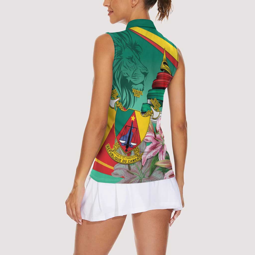 Cameroon National Day Women Sleeveless Polo Shirt Cameroun Reunification Monument Lily Flowers