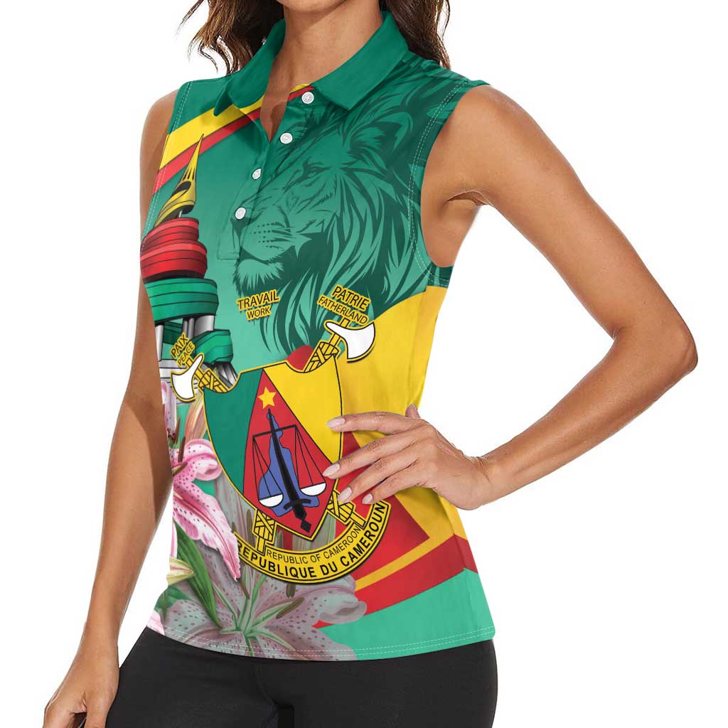 Cameroon National Day Women Sleeveless Polo Shirt Cameroun Reunification Monument Lily Flowers