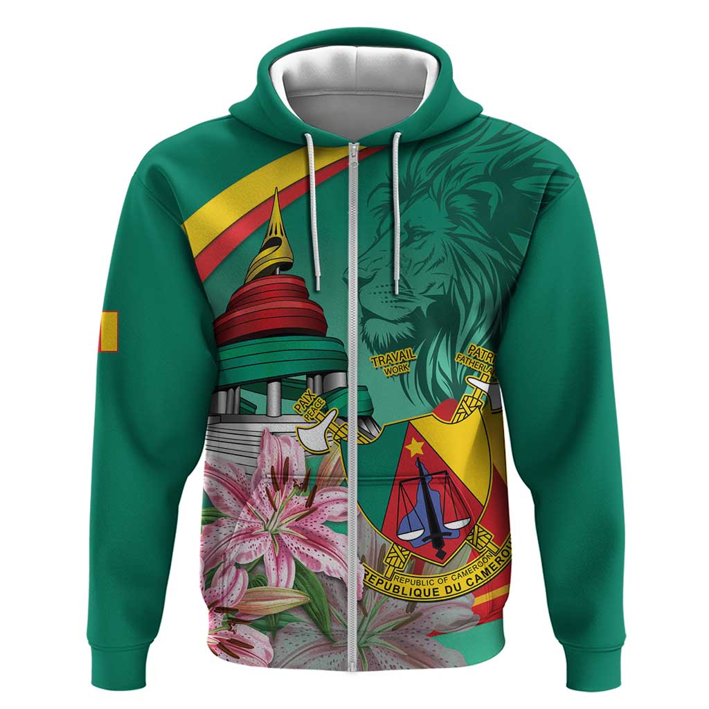 Cameroon National Day Zip Hoodie Cameroun Reunification Monument Lily Flowers