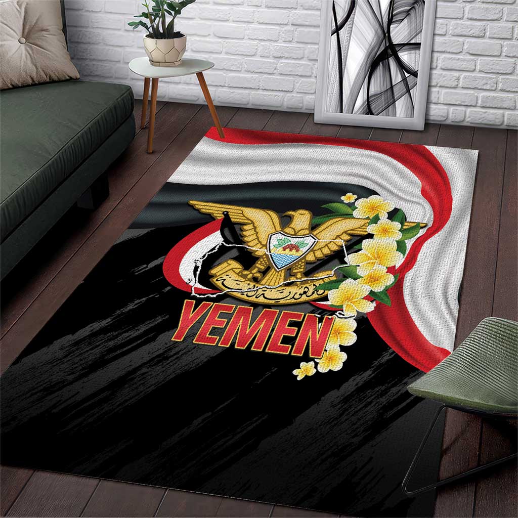 Yemen Unification Day Area Rug Coat Of Arms With Frangipani