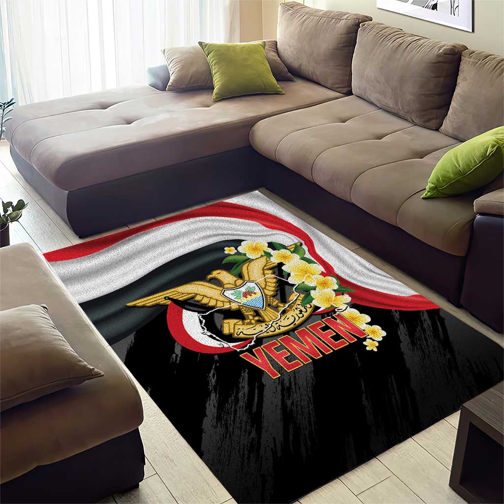Yemen Unification Day Area Rug Coat Of Arms With Frangipani