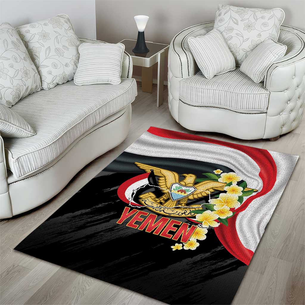 Yemen Unification Day Area Rug Coat Of Arms With Frangipani