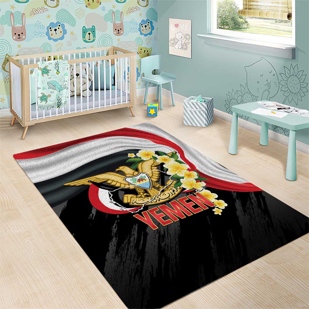 Yemen Unification Day Area Rug Coat Of Arms With Frangipani
