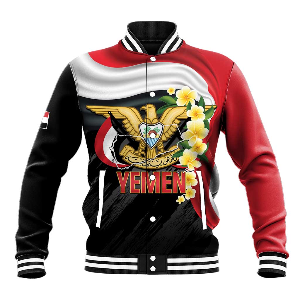 Yemen Unification Day Baseball Jacket Coat Of Arms With Frangipani