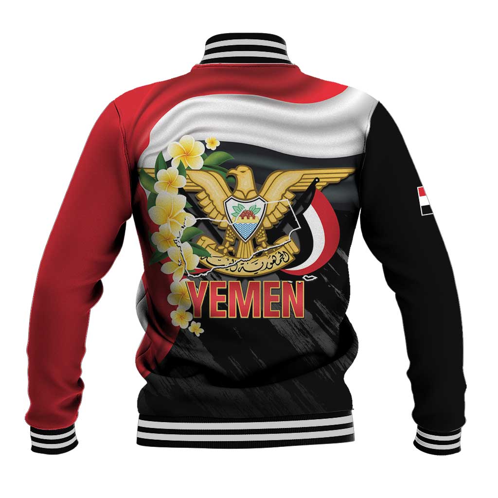 Yemen Unification Day Baseball Jacket Coat Of Arms With Frangipani