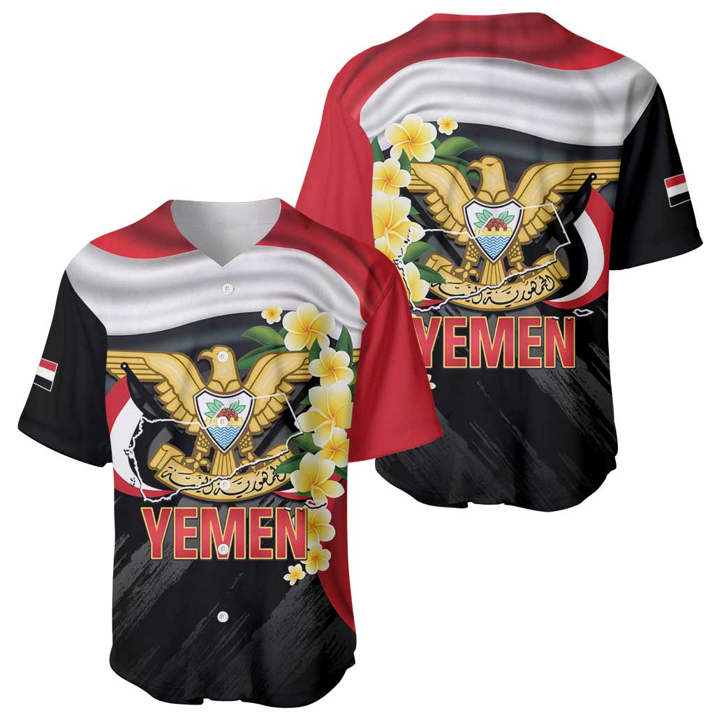 Yemen Unification Day Baseball Jersey Coat Of Arms With Frangipani