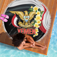 Yemen Unification Day Beach Blanket Coat Of Arms With Frangipani