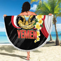 Yemen Unification Day Beach Blanket Coat Of Arms With Frangipani