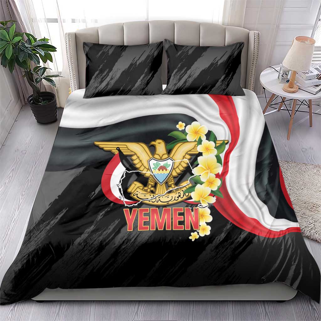 Yemen Unification Day Bedding Set Coat Of Arms With Frangipani