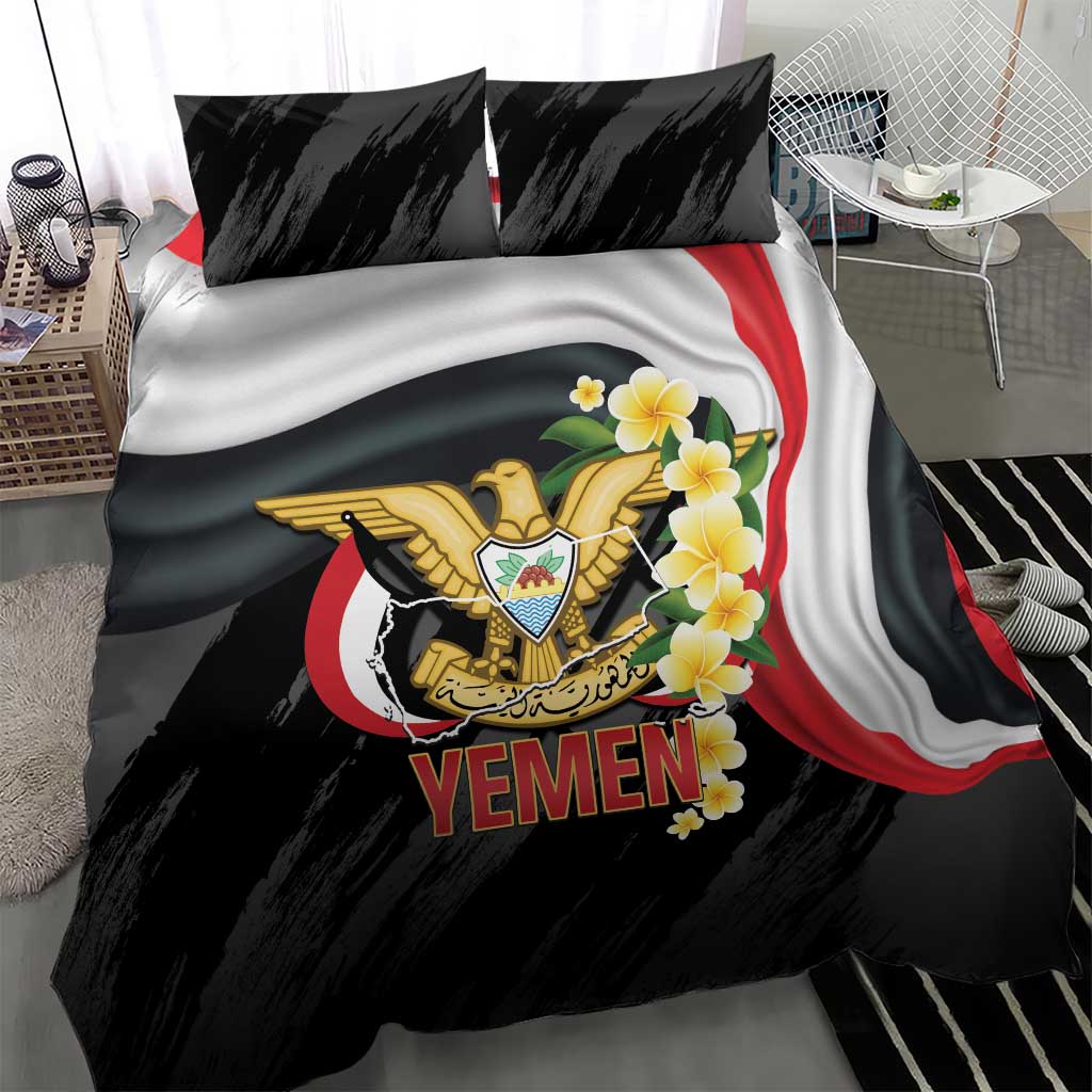 Yemen Unification Day Bedding Set Coat Of Arms With Frangipani