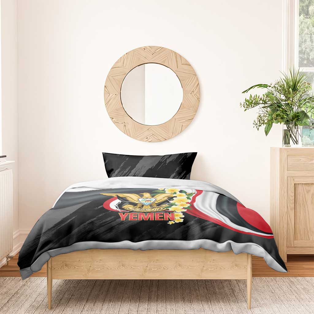 Yemen Unification Day Bedding Set Coat Of Arms With Frangipani