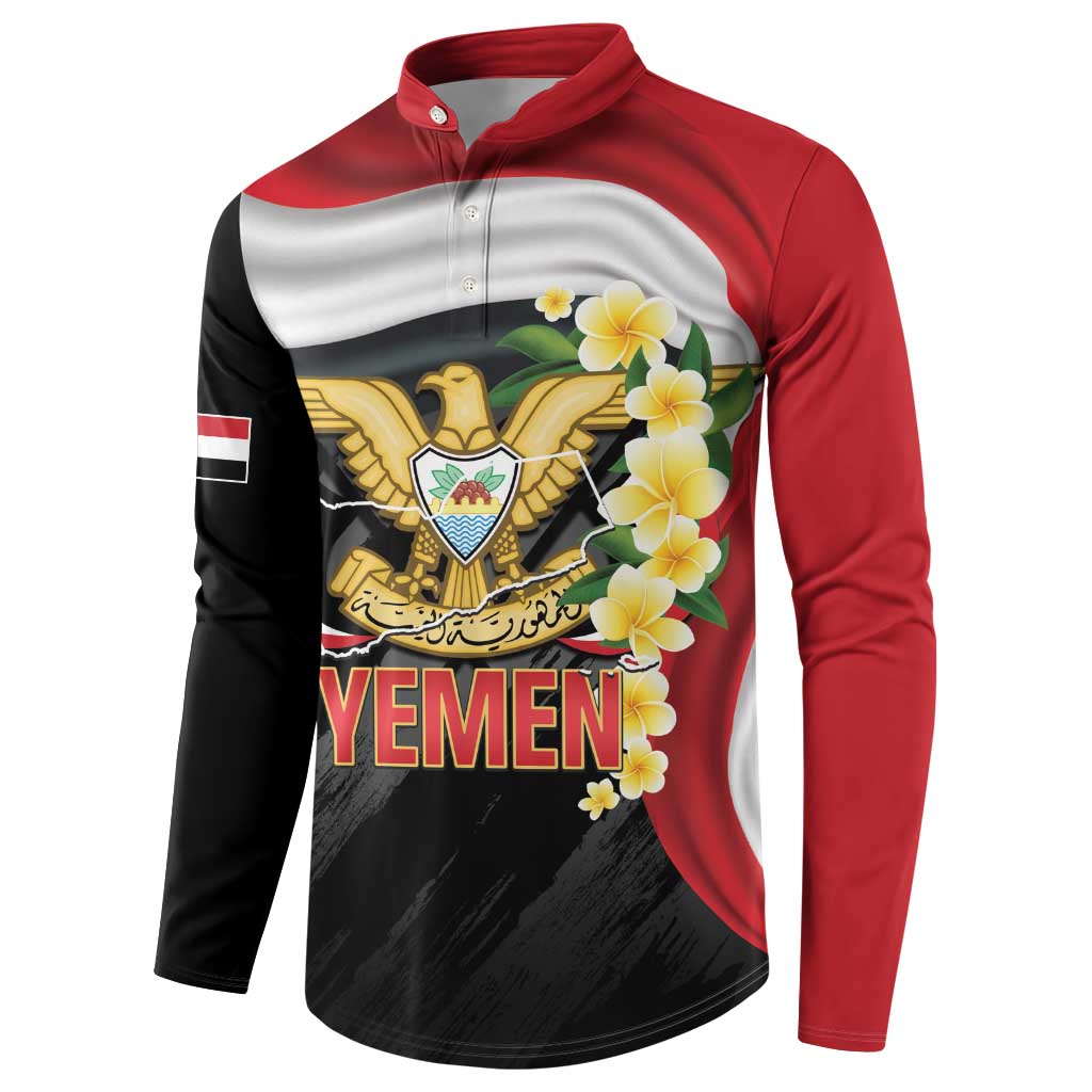 Yemen Unification Day Button Sweatshirt Coat Of Arms With Frangipani
