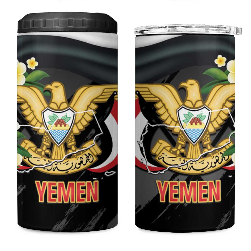 Yemen Unification Day 4 in 1 Can Cooler Tumbler Coat Of Arms With Frangipani