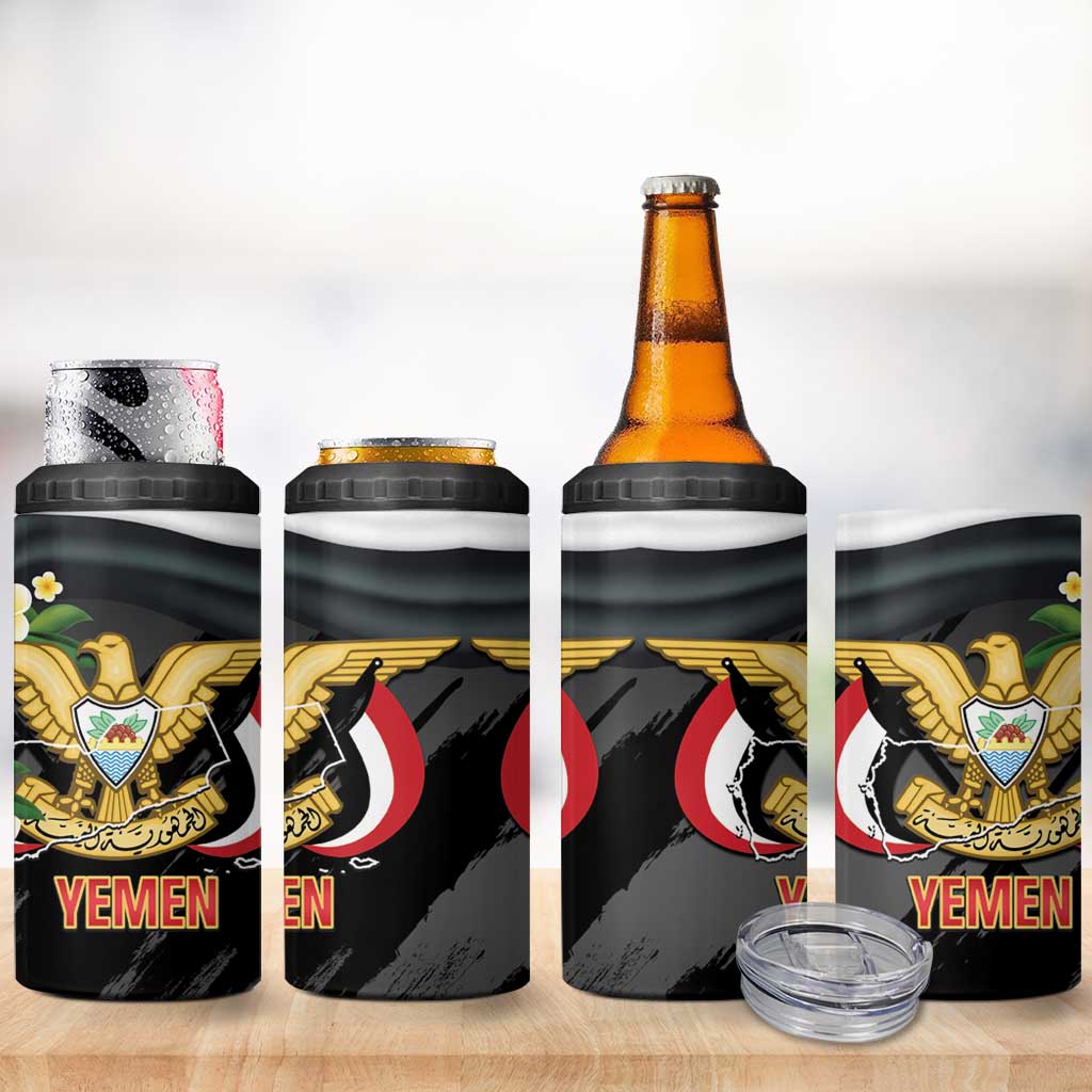 Yemen Unification Day 4 in 1 Can Cooler Tumbler Coat Of Arms With Frangipani