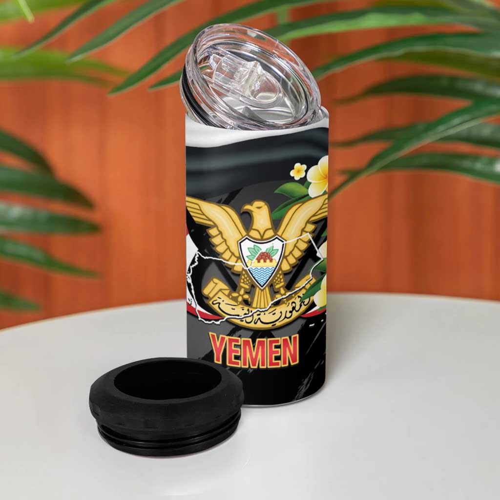 Yemen Unification Day 4 in 1 Can Cooler Tumbler Coat Of Arms With Frangipani