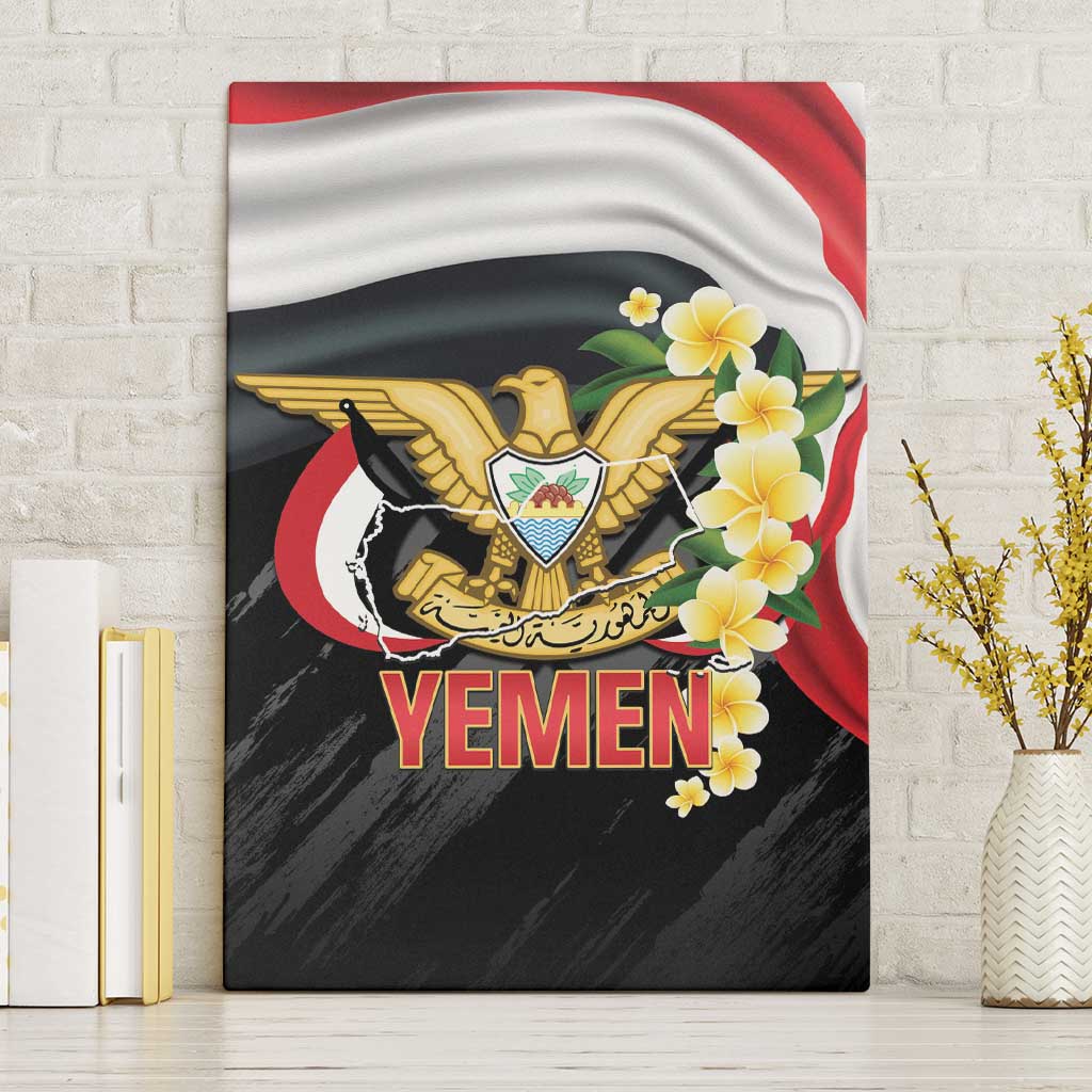 Yemen Unification Day Canvas Wall Art Coat Of Arms With Frangipani