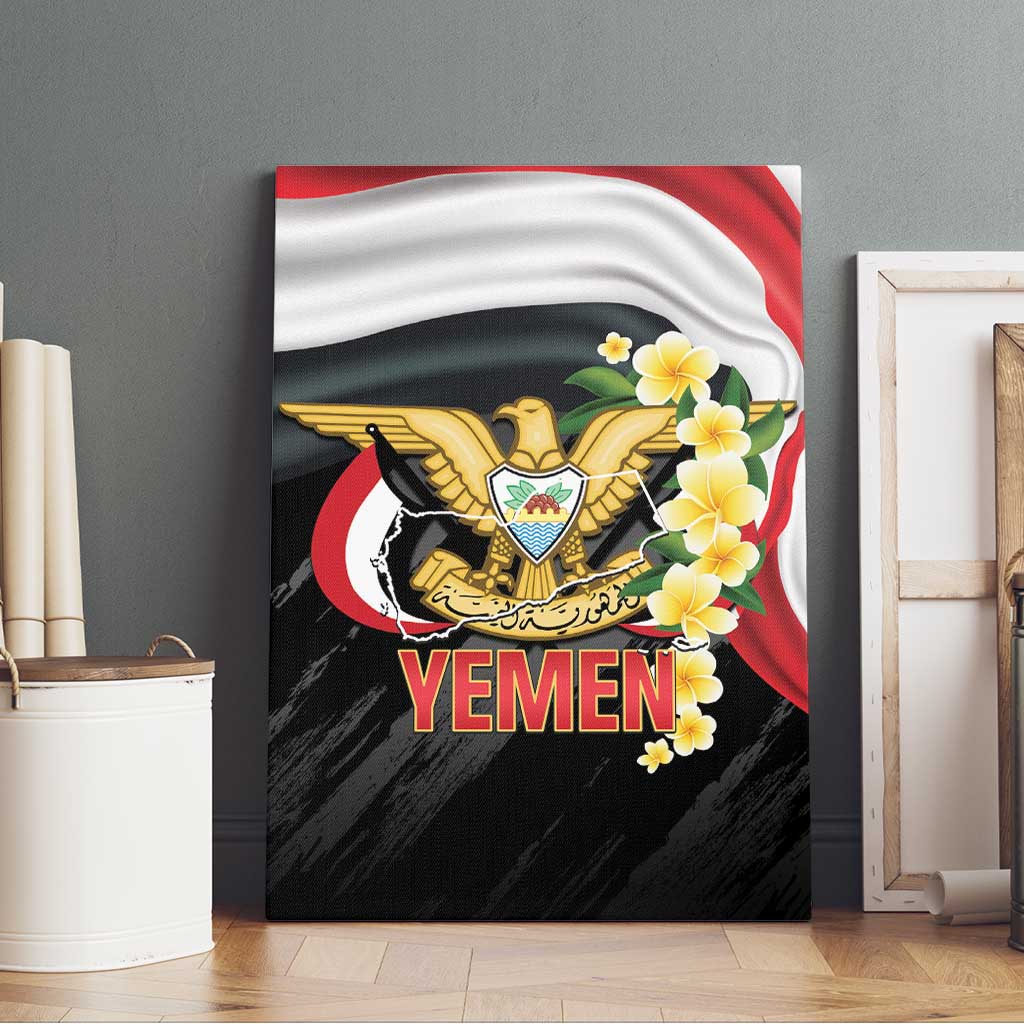 Yemen Unification Day Canvas Wall Art Coat Of Arms With Frangipani