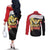 Yemen Unification Day Couples Matching Off The Shoulder Long Sleeve Dress and Long Sleeve Button Shirt Coat Of Arms With Frangipani