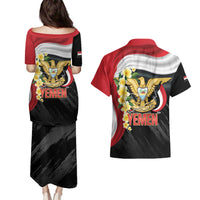 Yemen Unification Day Couples Matching Puletasi and Hawaiian Shirt Coat Of Arms With Frangipani