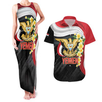 Yemen Unification Day Couples Matching Tank Maxi Dress and Hawaiian Shirt Coat Of Arms With Frangipani