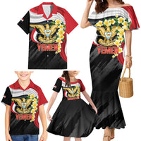 Yemen Unification Day Family Matching Mermaid Dress and Hawaiian Shirt Coat Of Arms With Frangipani
