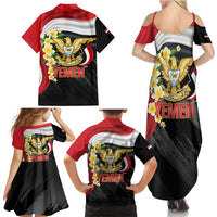 Yemen Unification Day Family Matching Summer Maxi Dress and Hawaiian Shirt Coat Of Arms With Frangipani