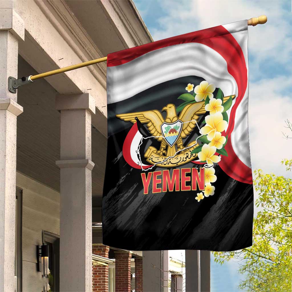 Yemen Unification Day Garden Flag Coat Of Arms With Frangipani