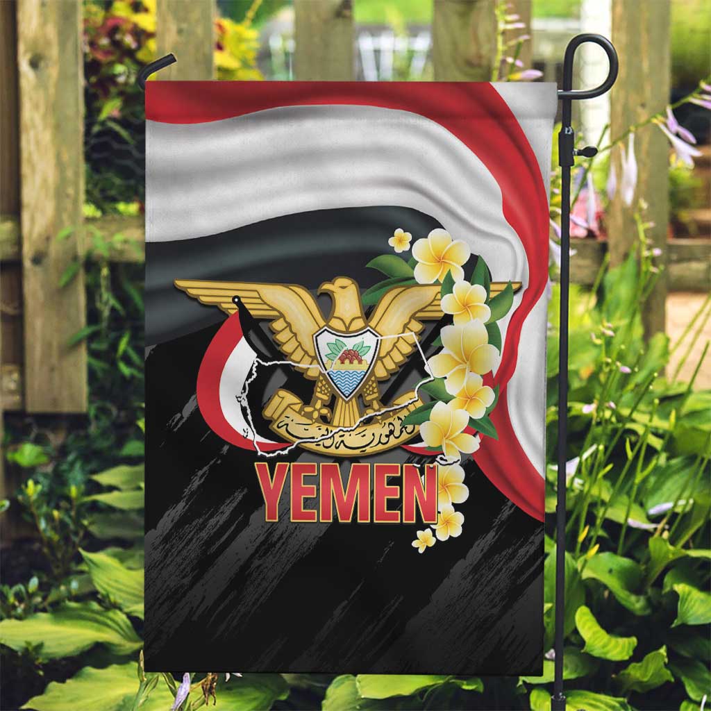 Yemen Unification Day Garden Flag Coat Of Arms With Frangipani